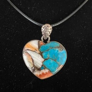 Turquoise & Silver Inlay Heart Pendant!